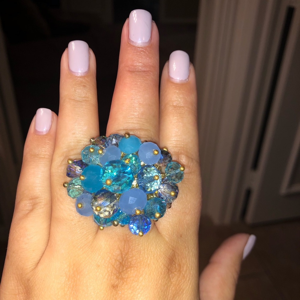 Blue multicolored beaded statement ring